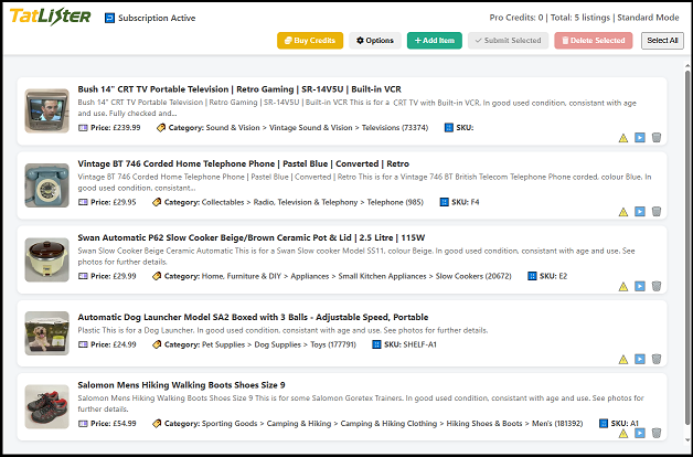 TatLister Example List Screen